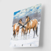 Buckskin Paint Horses in sneeuw Vierkante Klok (Hoek)