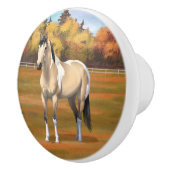 Buckskin Pinto Dun Paint Horse Staillion Keramische Knop (Rechts)