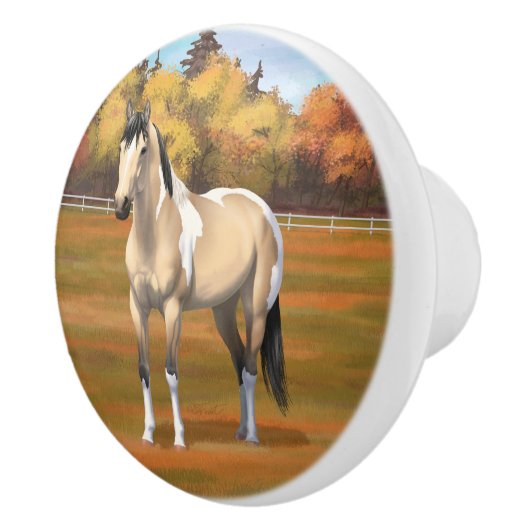 Buckskin Pinto Dun Paint Horse Staillion Keramische Knop (Rechts)