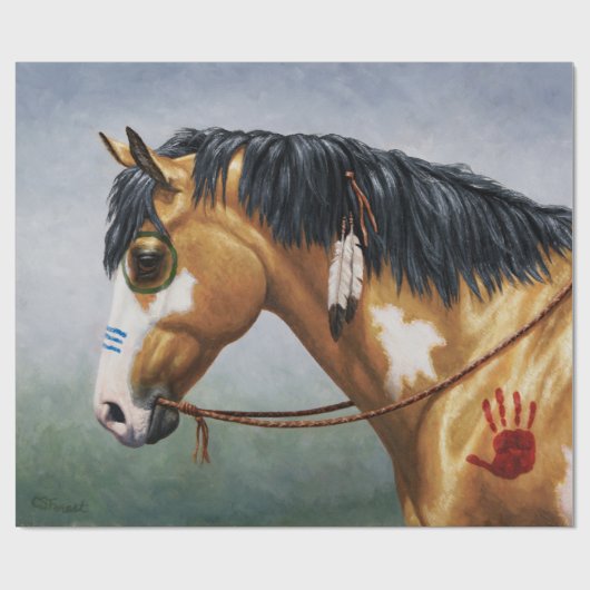 Buckskin Pinto Indiaans oorlogspaard Cadeaupapier (Vlak)