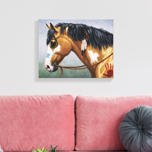 Buckskin Pinto Native American War Horse Canvas Afdruk (Insitu (Woonkamer))