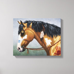 Buckskin Pinto Native American War Horse Canvas Afdruk