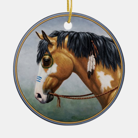 Buckskin Pinto Native American War Horse Keramisch Ornament (Voorkant)