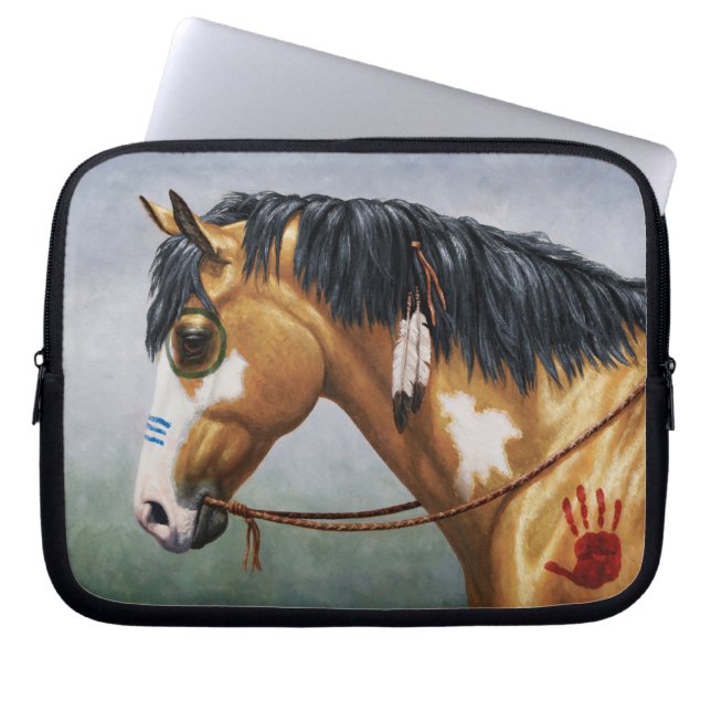 Buckskin Pinto Native American War Horse Laptop Sleeve (Voorkant)