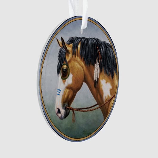 Buckskin Pinto Native American War Horse Ornament (voorkant)