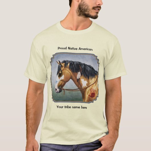 Buckskin Pinto Native American War Horse T-shirt (Voorkant)