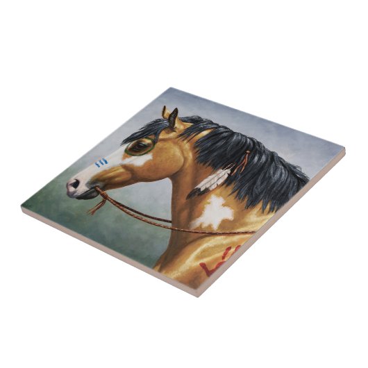 Buckskin Pinto Native American War Horse Tegeltje (Zijkant)