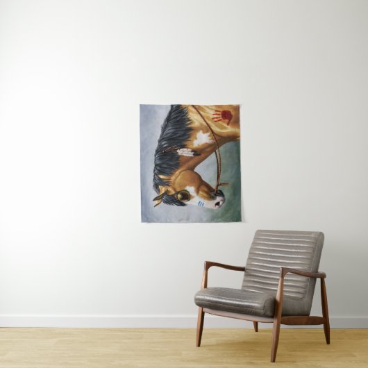 Buckskin Pinto Native American War Horse Wandkleed (In situ)