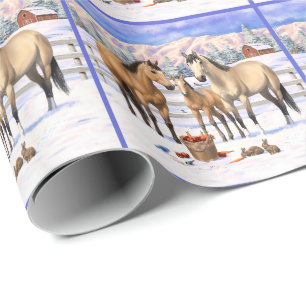 Buckskin Quarter Horses op sneeuw Cadeaupapier