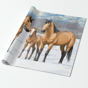 Buckskin Quarter Horses op sneeuw Cadeaupapier