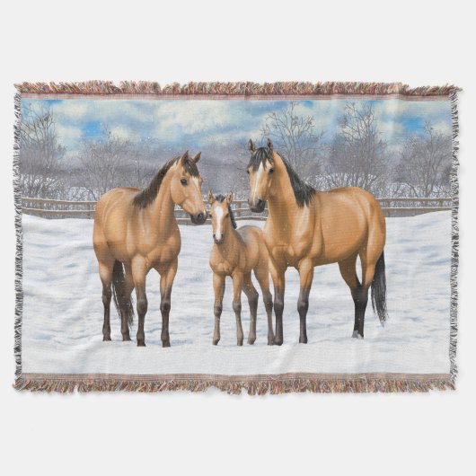 Buckskin Quarter Horses op sneeuw Deken (Voorkant)
