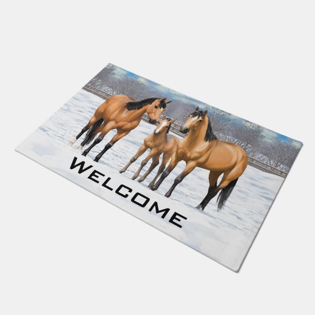 Buckskin Quarter Horses op sneeuw Deurmat (Schuin)