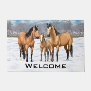 Buckskin Quarter Horses op sneeuw Deurmat