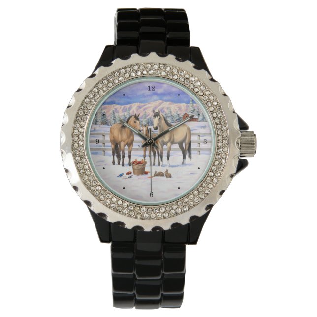 Buckskin Quarter Horses op sneeuw Horloge (Voorkant)