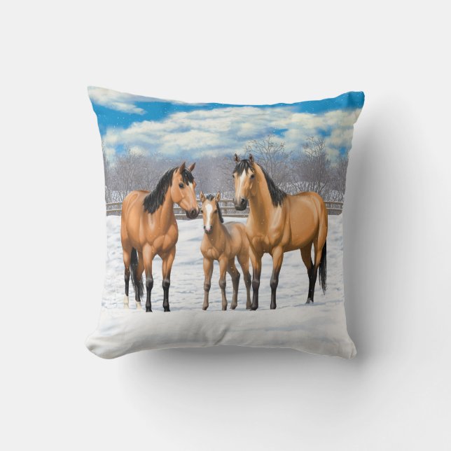 Buckskin Quarter Horses op sneeuw Kussen (Voorkant)