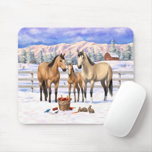 Buckskin Quarter Horses op sneeuw Muismat (Met muis)