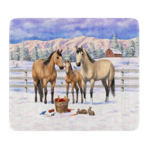Buckskin Quarter Horses op sneeuw Snijplank