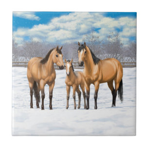 Buckskin Quarter Horses op sneeuw Tegeltje