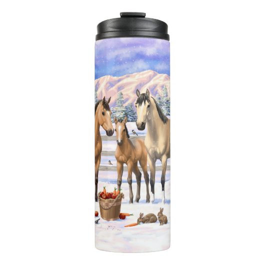 Buckskin Quarter Horses op sneeuw Thermosbeker (Voorkant)