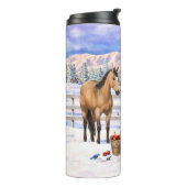 Buckskin Quarter Horses op sneeuw Thermosbeker (Gedraaid links)