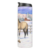 Buckskin Quarter Horses op sneeuw Thermosbeker (Geroteerd rechts)