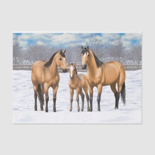 Buckskin Quarter Horses op sneeuw Tissuepapier (Voorkant)