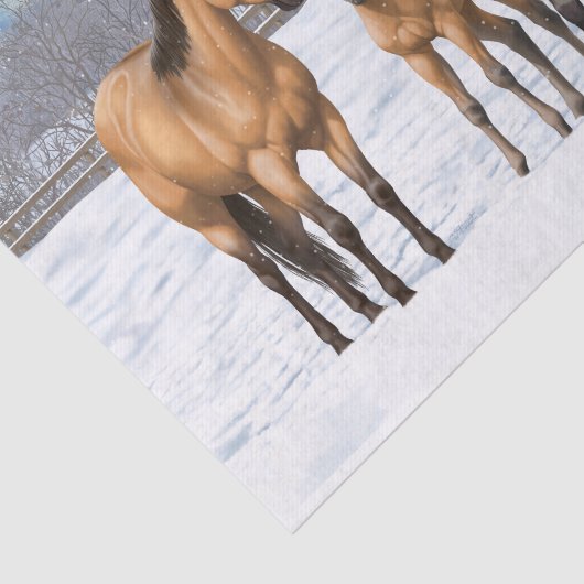 Buckskin Quarter Horses op sneeuw Tissuepapier (Detail)