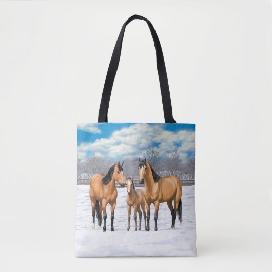 Buckskin Quarter Horses op sneeuw Tote Bag (Voorkant)