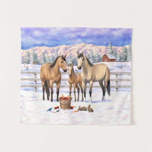 Buckskin Quarter Horses op sneeuw Wandkleed (Voorkant (horizontaal))