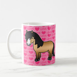 Buckskin Shetland pony cartoon op roze met harten Koffiemok