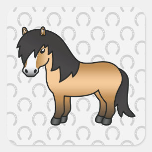 Buckskin Shetland pony leuke cartoon tekening Vierkante Sticker