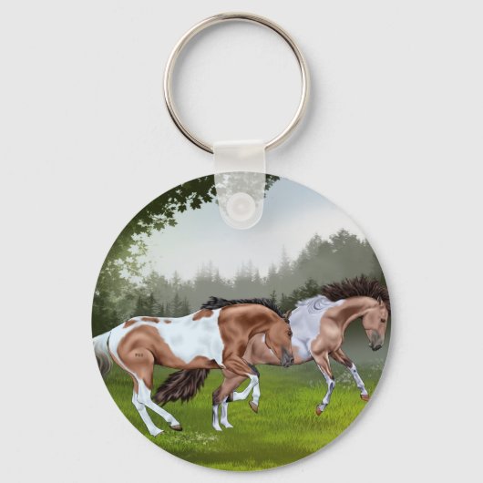 Buckskin Tobiano Paint Horses Sleutelhanger (Voorkant)