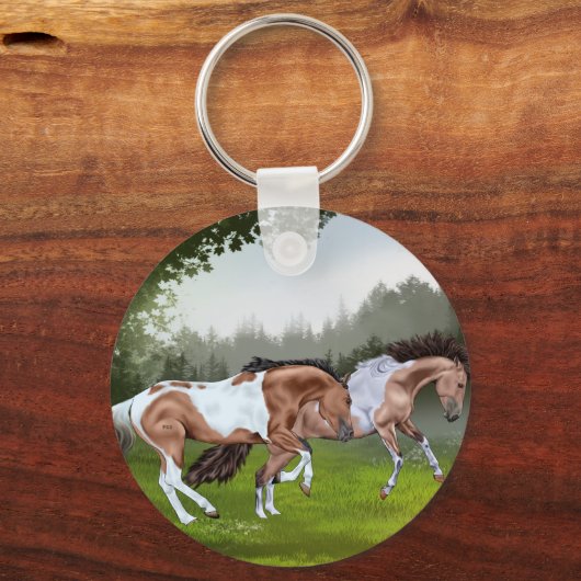 Buckskin Tobiano Paint Horses Sleutelhanger (Voorkant)