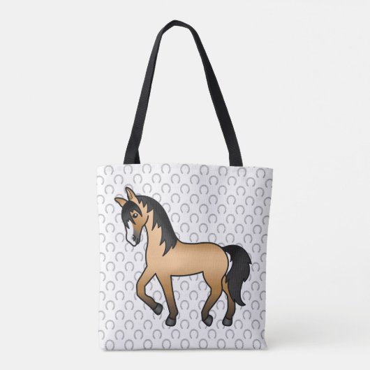 Buckskin Trotting Horse Cute Cartoon Illustratie Tote Bag (Achterkant)