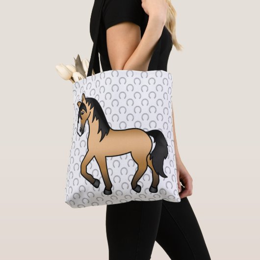 Buckskin Trotting Horse Cute Cartoon Illustratie Tote Bag (Dichtbij)