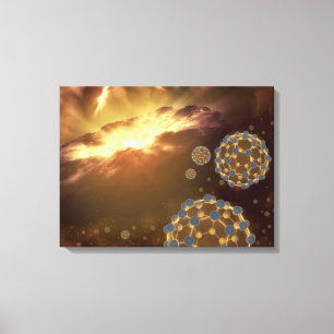 Buckyballen zwevend in de interstellaire ruimte canvas afdruk