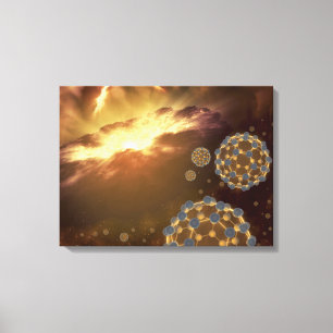 Buckyballen zwevend in de interstellaire ruimte canvas afdruk