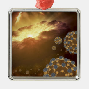 Buckyballen zwevend in de interstellaire ruimte metalen ornament