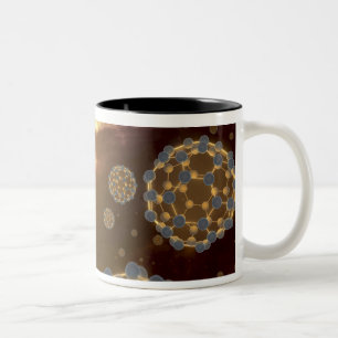 Buckyballen zwevend in de interstellaire ruimte tweekleurige koffiemok