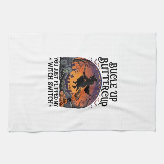 Bucle Omhoog Boterbloem Heks Schakelaar Halloween Theedoek (Horizontaal)