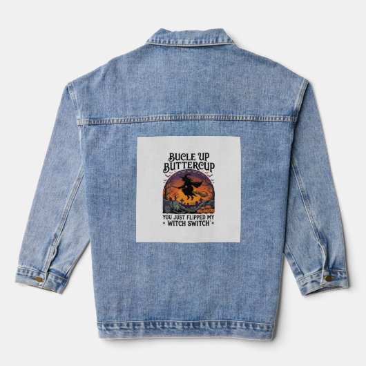 Bucle Up Buttercup Heks Switch Halloween Bezem Pu Denim Jacket (Achterkant)