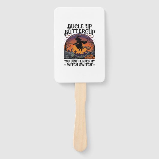 Bucle Up Buttercup Heks Switch Halloween Bezem Pu Handwaaier (Voorkant)