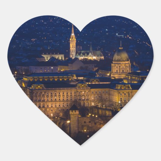 Buda Castle Hungary Boedapest 's nachts Hart Sticker (Voorkant)