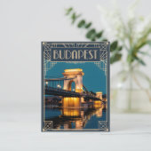 Budapest Chain Bridge Art Deco Briefkaart (Staand voorkant)