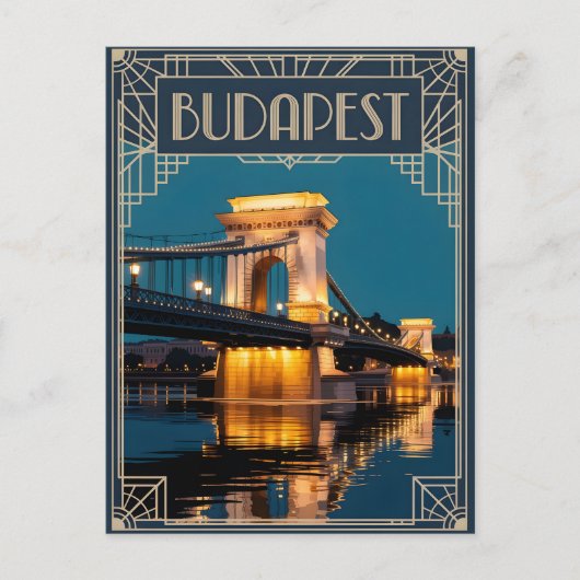 Budapest Chain Bridge Art Deco Briefkaart (Voorkant)
