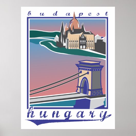 Budapest Chain Bridge, Vintage poster (Voorkant)