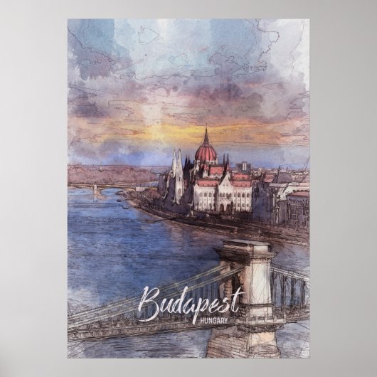 Budapest City Sketch Poster (Voorkant)