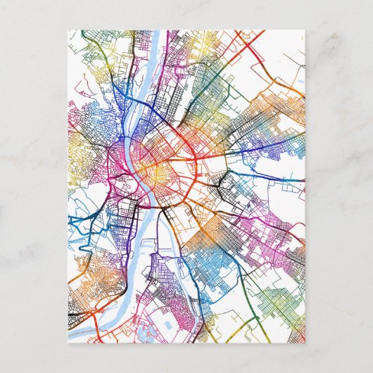 Budapest Hongarije City Map Briefkaart (Voorkant)