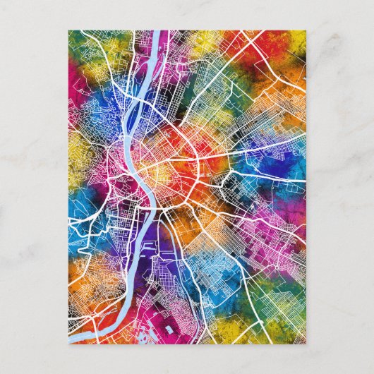 Budapest Hongarije City Map Briefkaart (Voorkant)