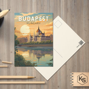 Budapest Hongarije Travel Art Vintage Briefkaart